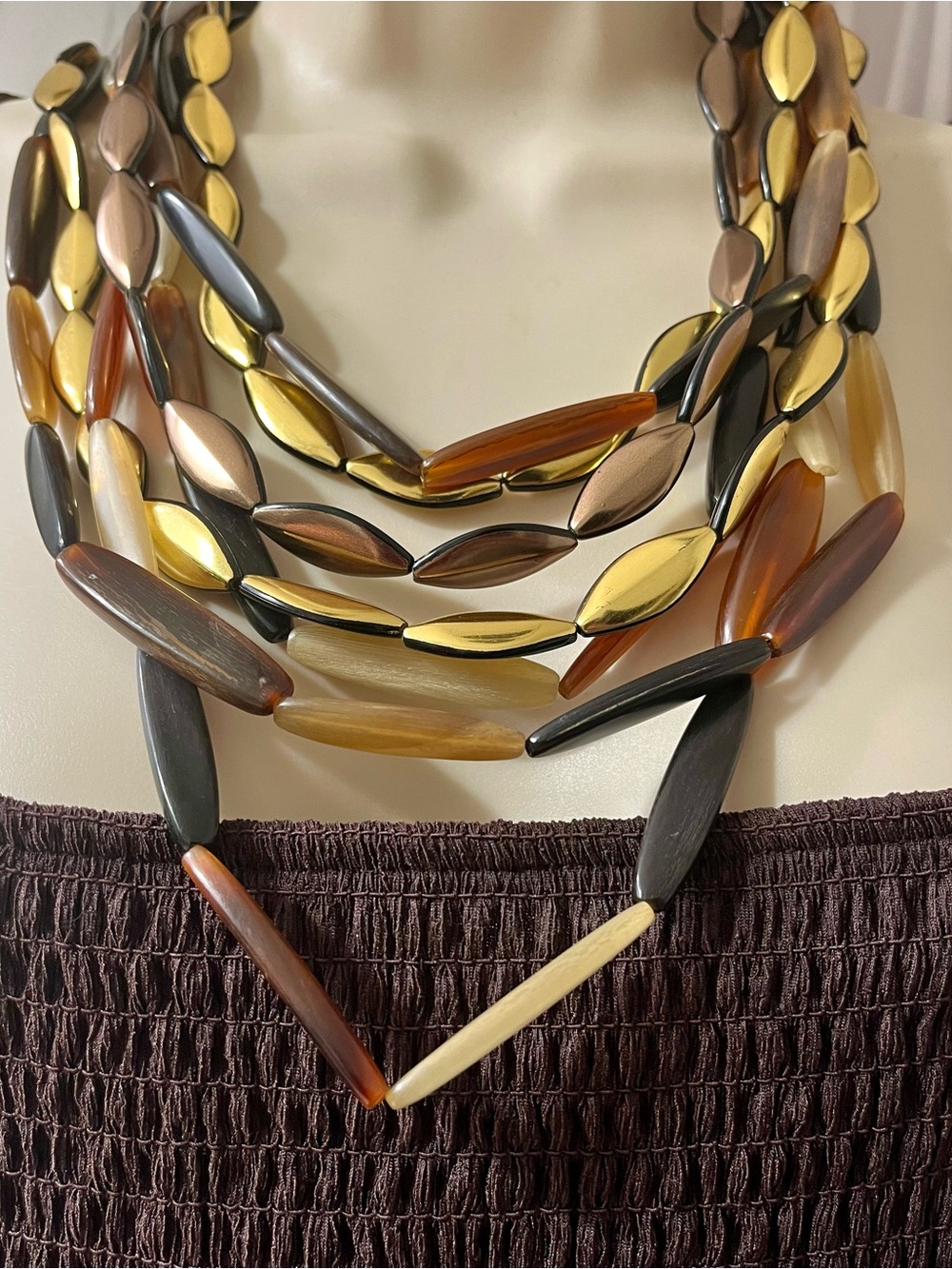 Multi-Strand Brown and Gold Bib Statement Necklace